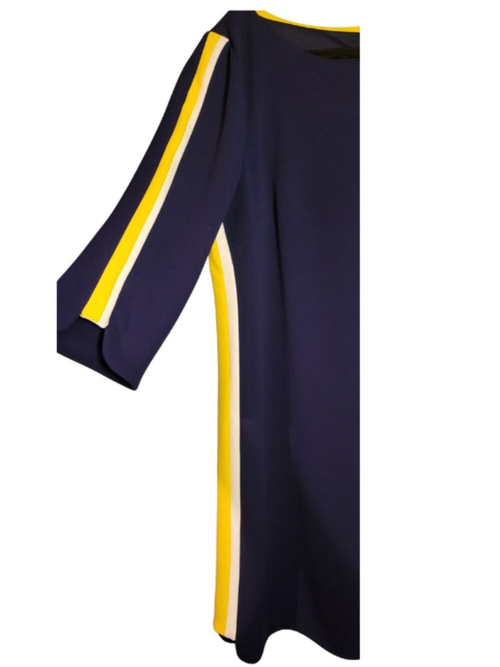 Vince Camuto Navy Blue PreppySheath Dress 3/4 Sleeve Yellow White Stripe Size 16 - Picture 4 of 5